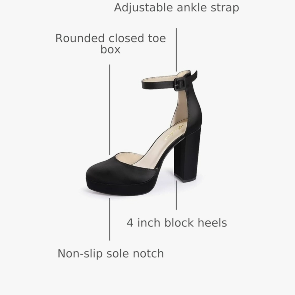 Ankis Black Heels for Women Pumps 4 InchWomens Heels, Platform, Chunky Block